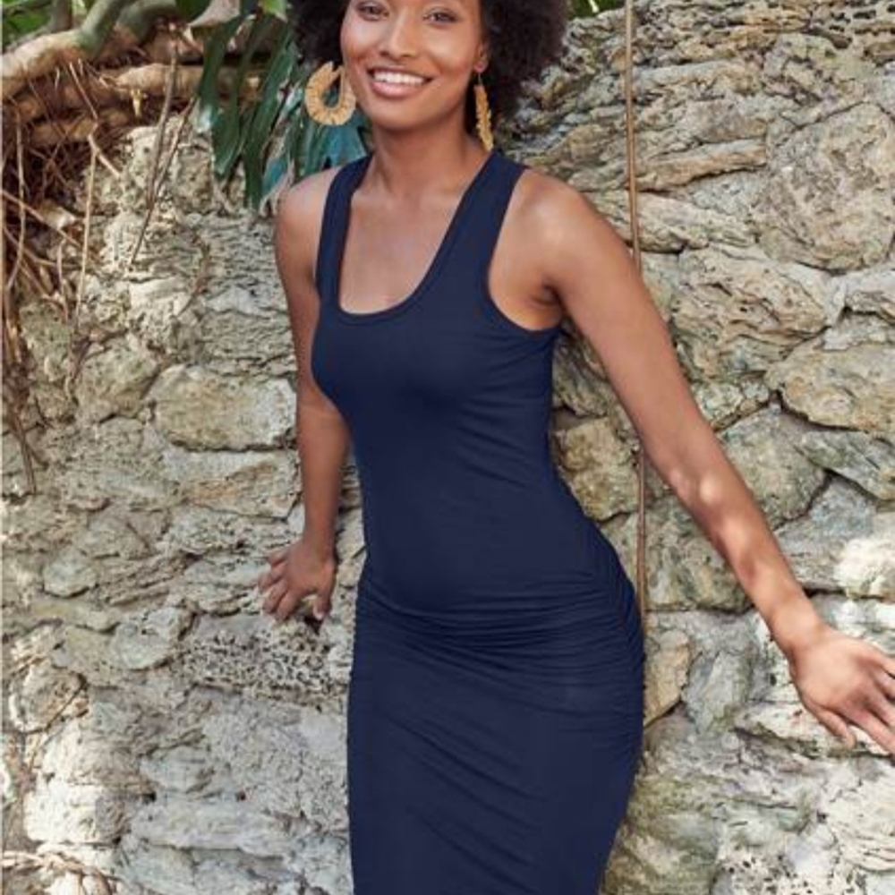 VENUS Navy Blue Tuched Tank Dress Size L NEW!!